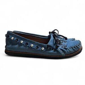 Coach Blue Suede Studded Moccasin Loafers